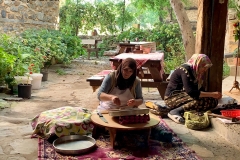 Turkish village women peeling chesnuts and making Turkish ravioli in Cumalikizik, Bursa.