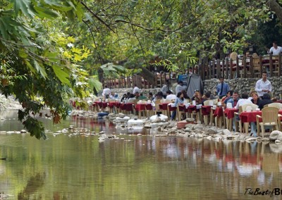 Streamside tables, Misi Village, Bursa, Turkey